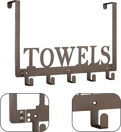Towel Hooks for Bathroom Over the Door Hooks Wall Mount Rack Holder, Heavy Duty Robe Hooks Hanger for Metal Sandblasted Organizer for Towel Clothes Bag Robe(Coffee)