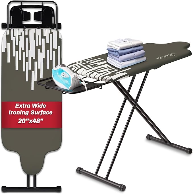 Extra Large Ironing Board with Hang Rail and Iron Rest 64" L x 20" W x 38" H (Large with Sliding Iron Rest)