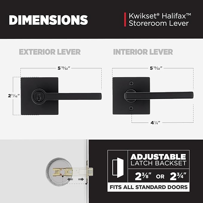 Kwikset Halifax Keyed Storeroom Entry Door Handle with Lock and Key, Secure Keyed Reversible Lever Exterior, Front Entrance and Bedrooms, Matte Black, Pick Resistant SMT Rekey Security and Microban