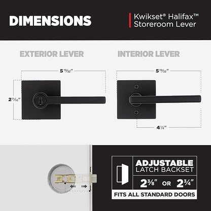 Kwikset Halifax Keyed Storeroom Entry Door Handle with Lock and Key, Secure Keyed Reversible Lever Exterior, Front Entrance and Bedrooms, Matte Black, Pick Resistant SMT Rekey Security and Microban