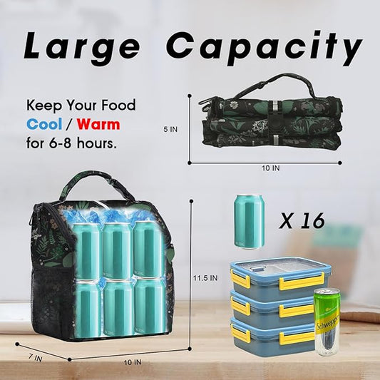 VLM Lunch Box for Women, Insulated Lunch Bag Women with Adjustable Shoulder Strap, Cute Lunch Tote Bag for Work,Picnic,Camping Big Size