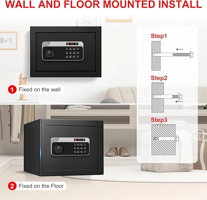 1.3 Cuft Small Safes for Home Use Fire and Water Proof, Anti-theft Fireproof Lock Box with Electronic Keypad, Alarm System and Removable Shelf, Fire Proof Safe for Home Documents, Valuables