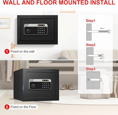 1.3 Cuft Small Safes for Home Use Fire and Water Proof, Anti-theft Fireproof Lock Box with Electronic Keypad, Alarm System and Removable Shelf, Fire Proof Safe for Home Documents, Valuables