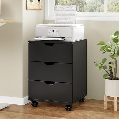 Farini 3-Drawer Under Desk Wooden File Storage Cabinet with Lockable Caster for Home Office,Black,Required Assembly