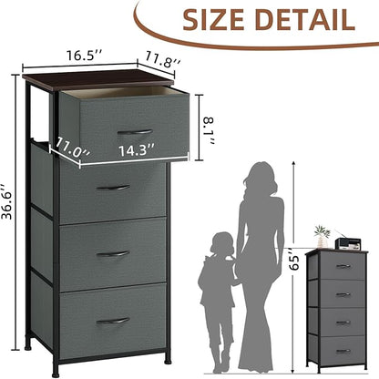 Somdot Dresser for Bedroom with 4 Drawers, Storage Organizer Chest of Drawers with Removable Fabric Bins for Closet Bedside Living Room Laundry Entryway Hallway, Charcoal Grey