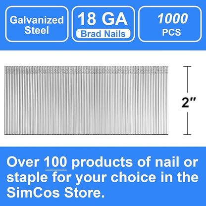 18 Gauge Brad Nails 4 Sizes (2",1-1/2",1-1/4",3/4") Galvanized 18 GA Nail Gun Nails Assorted and Small Finishing Nails for Pneumatic, Electric Brad Nailer (2"-1000 PCS)