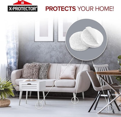 Felt Furniture Pads X-PROTECTOR - 48 Premium Felt Pads Floor Protector - Chair Felts Pads for Furniture Feet Wood Floors - Best Furniture Pads for Hardwood Floors - Protect Your Hard Floors! (White)