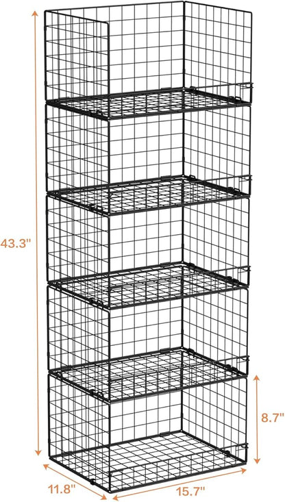 5-Tier Stackable Closet Organizers and Storage Shelves, Closet Shelf Organizer Basket Bins, Foldable Sweater Storage for Closet Organizer System, Black（Patent Pending）