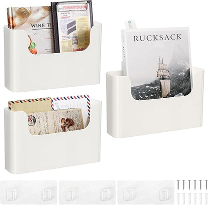 Hanging Wall Mount File Organizer Holder No Drilling Door Office Mail Supplies Storage Magazine Envelope Planner Wall Single Pocket Plastic (Off White)
