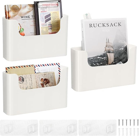 Hanging Wall Mount File Organizer Holder No Drilling Door Office Mail Supplies Storage Magazine Envelope Planner Wall Single Pocket Plastic (Off White)