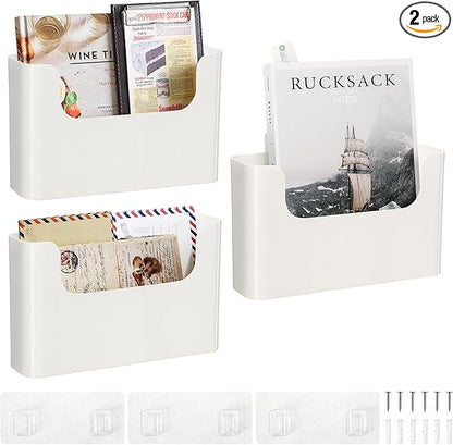 Wall Mount File Organizer Holder Hanging File Organizer Door Office Mail Supplies Storage Magazine Envelope Planner Wall Single Pocket (Off White, 2 Pack)