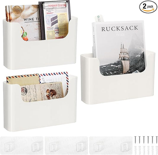 Wall Mount File Organizer Holder Hanging File Organizer Door Office Mail Supplies Storage Magazine Envelope Planner Wall Single Pocket (Off White, 2 Pack)