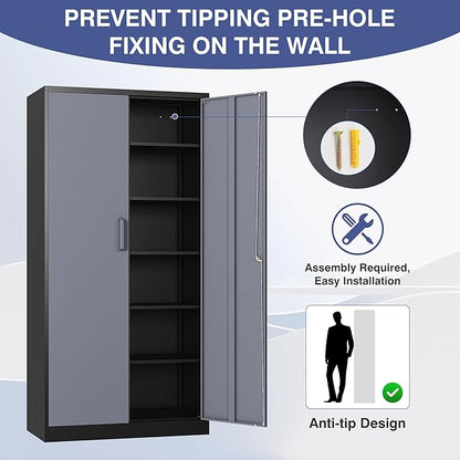 72" Metal Locker Storage Cabinet,72" Tall Locking Cabinet with Doors and Adjustbale Shelves,File Cabinets for Basement,Garage,Home Office