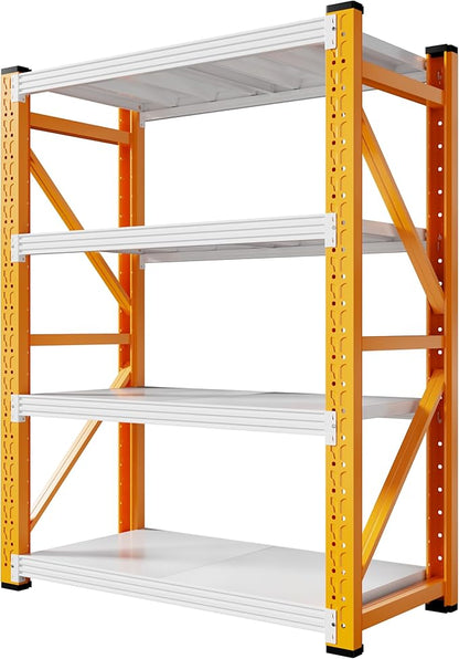 42" W Garage Storage Shelves,3000LBS Garage Shelving Heavy Duty Adjustable Shelving Unit,4 Tier Metal Utitly Shelves Industrial Shelving for Warehouses,Basement,Orange-White