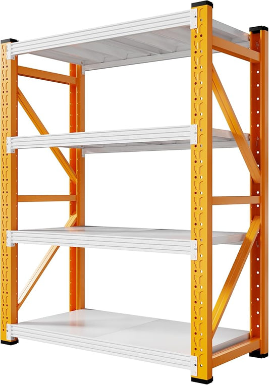 42" W Garage Storage Shelves,3000LBS Garage Shelving Heavy Duty Adjustable Shelving Unit,4 Tier Metal Utitly Shelves Industrial Shelving for Warehouses,Basement,Orange-White