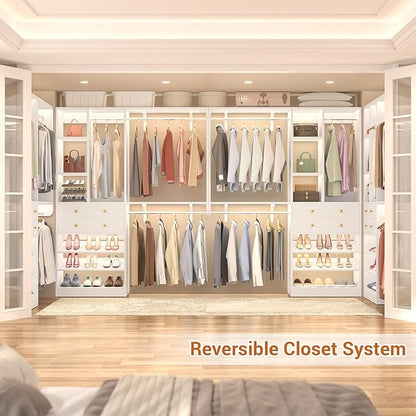 Closet System - 5FT Closet System with Drawers, 60"Closet Organizer System with 2 Hanging Shelving, Reversible Wall-mount Closet Systems for Walk-in Closets Area, White