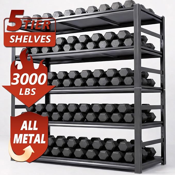 Adjustable 5-Tier Garage Shelving, Heavy Duty Steel Storage Rack, High Load Capacity, Ideal for Garage, Warehouse, or Home Organization (5-Tier 71" H x 35" W x 15.7" D)