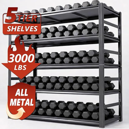 Metal Garage Shelving Unit 5-Tier Adjustable Heavy Duty Storage Shelves, 3000 lbs Capacity Steel Garage Storage Rack Organizer for Garage Basement Warehouse, Black 35.4" W x 17.7" D x 71.2" H