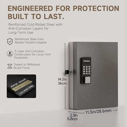 32 Key Lock Box Wall Mount, Smart Key Cabinet One Time Password/APP Bluetooth/Fixed/Wi-Fi Remote/Key Unlock, Key Management for Valets/Realtors/Office/Hotel
