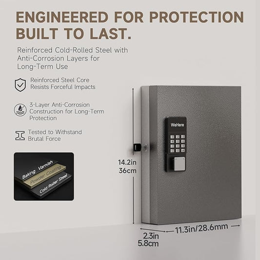 32 Key Lock Box Wall Mount, Smart Key Cabinet One Time Password/APP Bluetooth/Fixed/Wi-Fi Remote/Key Unlock, Key Management for Valets/Realtors/Office/Hotel