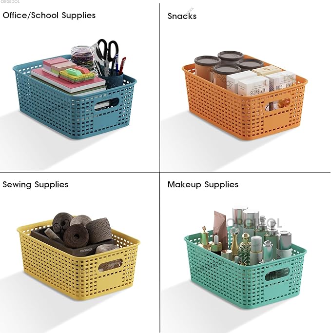 Plastic Storage Basket with Lids 10 Pack Stackable Colorful Storage Bins Containers with Lid, Decorative Storage Boxes for Organizing Shelves, Drawers, Playroom, Classroom, Office, Closet