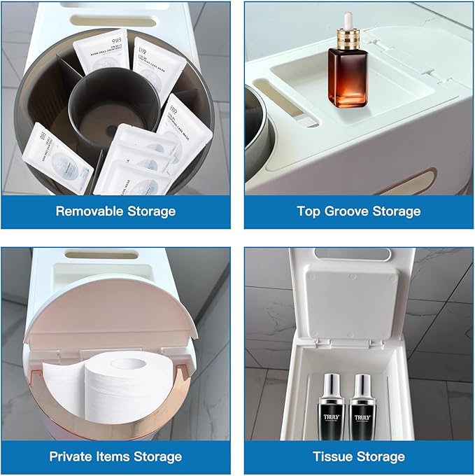 Slim Bathroom Storage,Slim Cabinet for Bathroom,Narrow Movable Bathroom Storage Organizer for Small Spaces,Bathroom,Kitchen,Living Room (3-Tiers)