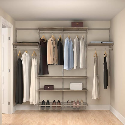 Closet Culture by Knape & Vogt 8 Ft. Steel Closet Organization System with 6 Driftwood Wood Shelves