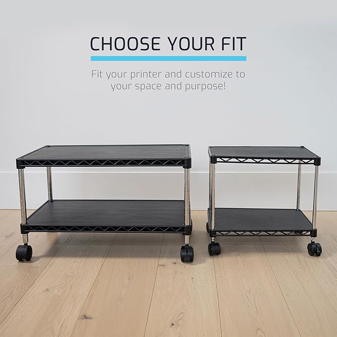 ZBRANDS Under Desk Printer Stand with Storage 24" X 14", Printer Cart, Small Printer Stand with Wheels, Small Printer Table for Home Office, Heavy Duty Low Rolling Cart, (Regular, Black)