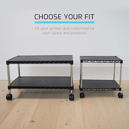 ZBRANDS Under Desk Printer Stand with Storage 24" X 14", Printer Cart, Small Printer Stand with Wheels, Small Printer Table for Home Office, Heavy Duty Low Rolling Cart, (Regular, Black)