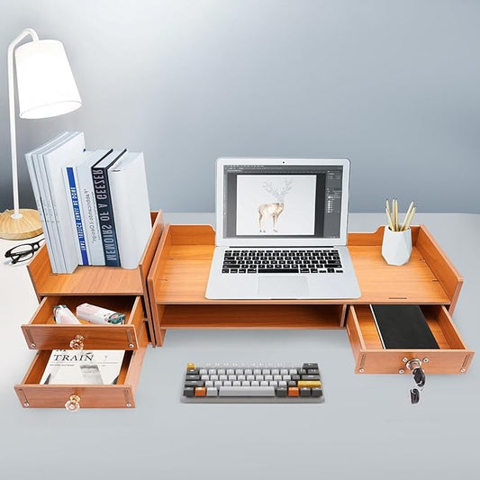 Monitor Stand Computer Riser with Storage Organizer, Desk Organizer Stand Monitor Stand Riser Multifunction Storage Shelf with Drawer (Style B)
