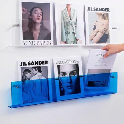 ROYALITA 2-Pack Acrylic Magazine Holder Brochure Holder, 17" Record Holder Magazine Rack, Fashion Hanging Bookshelf Literature Storage Rack for Waiting Room, Living Room, Office, Blue, 17 Inch