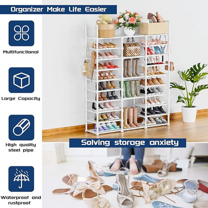 Mavivegue 10 Tiers Shoe Rack, Large Storage Space, 55-60 Pairs, White, Polypropylene