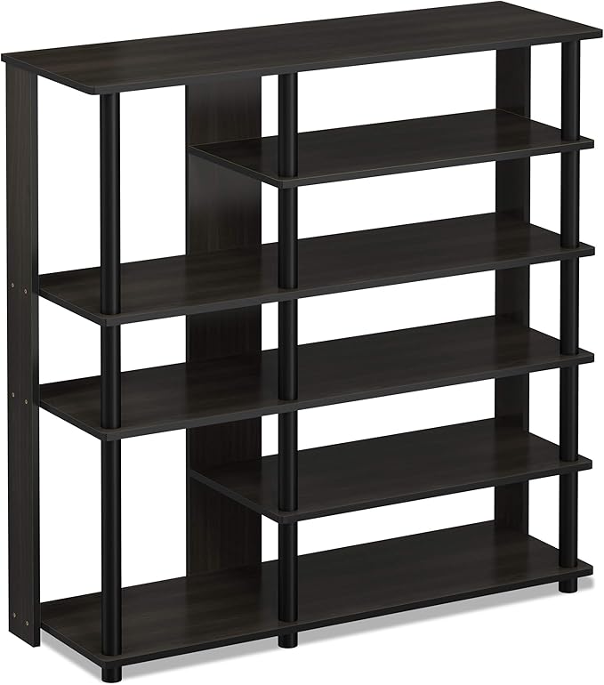 Furinno Turn-N-Tube Multi Storage Shoe Rack, 35.2"W 6-Tier, Espresso/Black,17082EX/BK