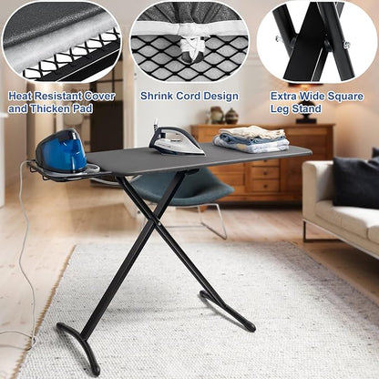 Duwee 18"x46" Ironing Board with Heat Resistant Cover and Thicken Felt Pad,Deluxe Iron Board with Steam Iron Rest,Adjustable Height Heavy Duty Ironing Board Full Size,Heavy Sturdy Legs,Black