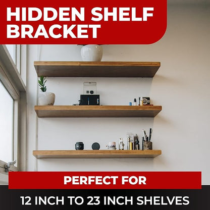 Set of 2 Floating Shelf Brackets 11 inch Multiple Mounting Location Baseplate/Heavy Duty Black Painted Mild Steel Bracket Hidden Wall Shelves Support Hardware Mount Kitchen/Nursery Decor (6 inch Rods)