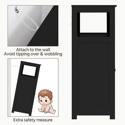 Yaheetech Bathroom Storage Cabinet Bathroom Floor Cabinet Freestanding Organizer and Storage with Door, 3 Drawers, Adjustable Shelf, 35.5 Inches Height, Black Cabinet