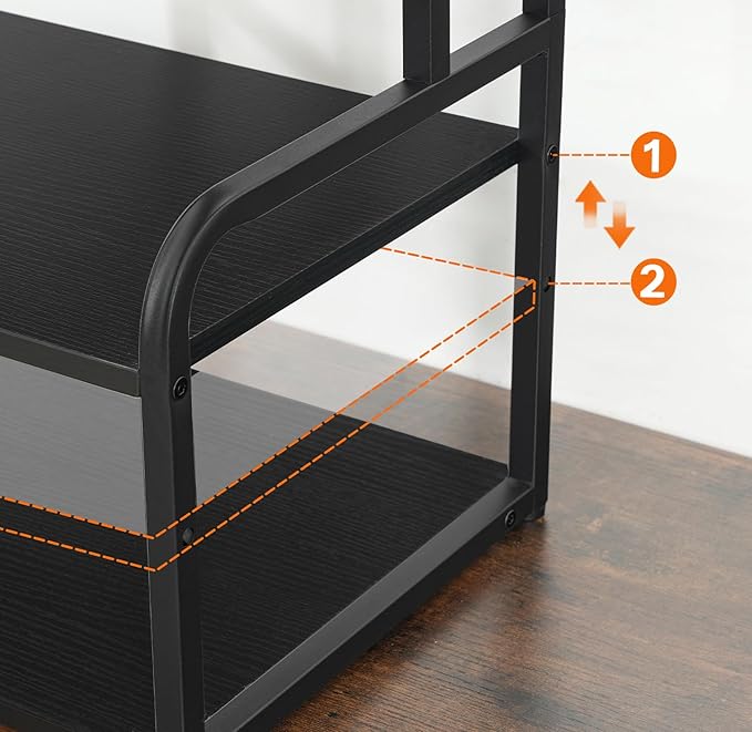 HOOBRO Printer Stand, 3-Tier Desktop Printer Table, Under Desk Printer Storage Office Organizer, Storage Rack with Adjustable Shelf, for Home Office, Kitchen, Living Room, Black BB06PS01
