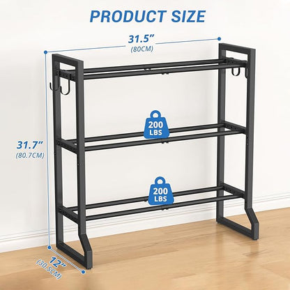 VOPEAK 3-Tier Adjustable Dumbbell Rack, 31-Inch Weight Rack for Home Gym with 4 Hooks, Home Gym Storage for Kettlebells, Space-Saving Dumbbell Stand - 400LB Capacity (Rack Only)