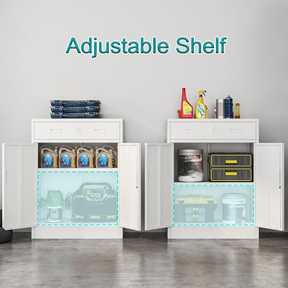 CMY Metal Storage Cabinet, Locking Storage Cabinet with 1 Drawer and Adjustable Shelf, 36.2" H x 28" W x 16" D Metal Cabinet for Office, Garage, Home-White