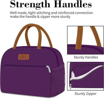 Coobiiya Lunch Bag Women, Lunch Box for Women Adult Men, Small Leakproof Cute Lunch Tote Large Capacity Reusable Insulated Cooler Lunch Container for Work/Office/Picnic/Travel-Purple