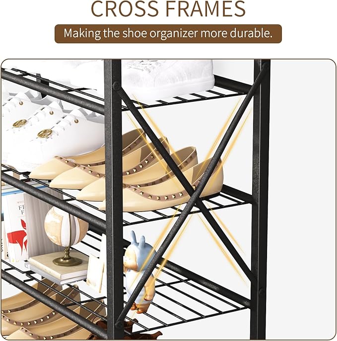 6 Tiers Shoe Rack, Large Capacity Shoe Rack Holds 32 Pairs of Shoes, Durable and Stable, Adjustable Metal Shelf Stackable Shoe Shelf for Entryway, Hallway, Living Room, Closet