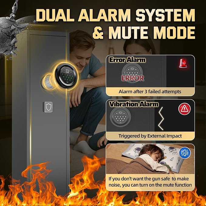 5-8 Gun Safe for Rifles and Pistols, Gun Cabinets for Rifles and Shotguns with Digital Keypad & LED Light, Rifle Safe for Home with Removable Shelves and Alarm System, Easy Assembly Gun Locker