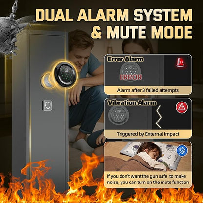 8-10 Gun Safe for Rifles and Pistols, Gun Cabinets for Rifles and Shotguns with Digital Keypad & LED Light, Rifle Safe with Removable Shelves and Alarm System, Easy Assembly Gun Locker