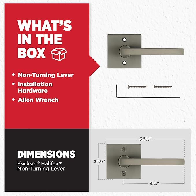 Kwikset Halifax Square Dummy Door Handle, Single Sided Lever for Closets, French Double Doors, and Pantry, Gunmetal Non-Turning Reversible Interior Push/Pull Lever