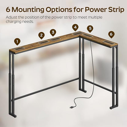 78.7" Narrow Console Table with Adjustable Height (27.6"-35.4"), L Shaped Sofa Table Narrow Long, Skinny Behind Couch Table with USB-C Ports, 5.9" Wide Sofa Side Table, Rustic Brown CT29UBR