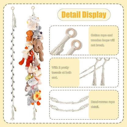 80" 2-Pack Cotton Hanging Storage Chain For Stuffed Animals Storage with 20 Metal Clips, Stuffed Animal Organizer Chain for Wall Corner Nursery Play Room, White