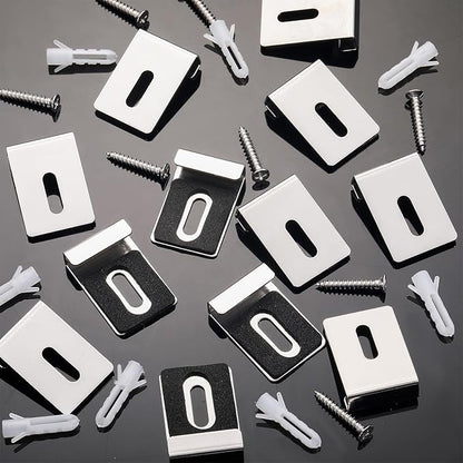 12 Pcs Metal Mirror Holder Clips for Wall Mounting Heavy Duty Frameless Mirror Hangers Hooks Hardware Mounting Clip for Wall Tile Billboard Display(Silver,1/4 Inch)