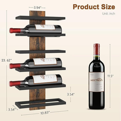 Hoctieon 3-Set 6 Tier Wall Mount Wine Rack, Wall Mounted Wine Bottle Racks for Display and Storage, Hanging Bottle Holder, for Living Room, Dining Room, Bar, Wine Cellar, Rustic Brown