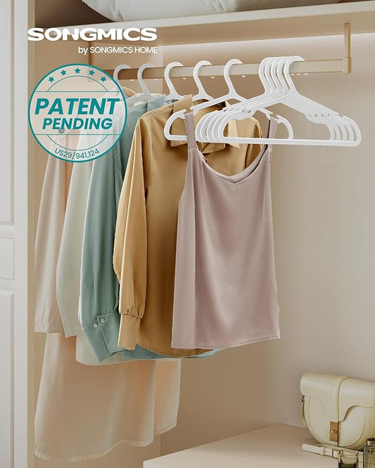 SONGMICS Clothes Hangers, Pack of 50, Plastic Hangers, with Wide Shoulder Notches, Space-Saving Coat Hangers, 16.4 Inches Wide, for Closet, Cloud White UCRP010W01