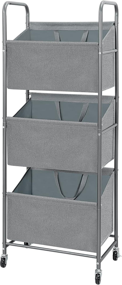 STO STO 3-Tier Vertical Rolling Laundry Hamper with Removable Bags, 120L Stackable Laundry Sorter Basket, Clothes Hamper with Wheels for Small Spaces, Closet, Bedroom, Bathroom, Laundry Room, Gray